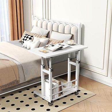 Adjustable Height Rolling Computer Desk - Mobile Workstation with 31.5" x 15.75" Surface and Wheels