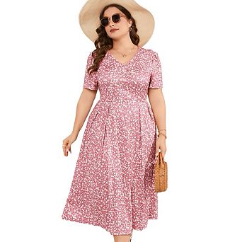 Plus Size Maxi Dress Womens Summer Casual Boho Floral Waist Plus Size Flowy Dress