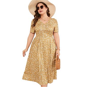 Plus Size Maxi Dress Womens Summer Casual Boho Floral Waist Plus Size Flowy Dress