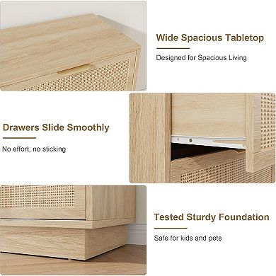 Modern Rattan 6-Drawer Storage Cabinet, Spacious Chest Organizer with Wooden Frame, Metal Handles