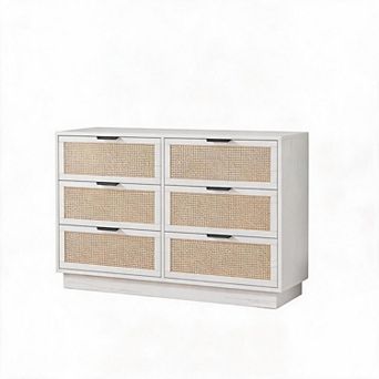 Modern Rattan 6-Drawer Storage Cabinet, Spacious Chest Organizer with Wooden Frame, Metal Handles