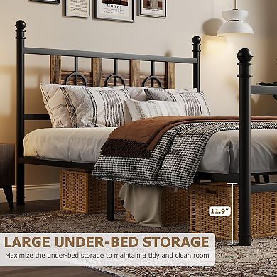 Modern Iron Platform Bed Frame with Headboard and Footboard, Sturdy Metal Slats Support