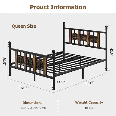 Modern Iron Platform Bed Frame with Headboard and Footboard, Sturdy Metal Slats Support