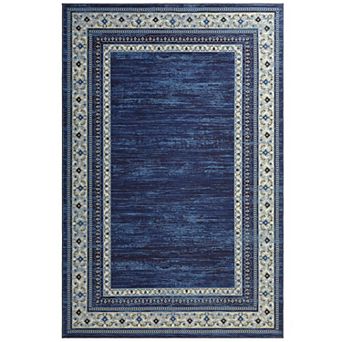 Fashionwu Vintage Bordered Rug Pet Friendly Washable Soft Carpet Non Slip Rug for Apartment Bedroom
