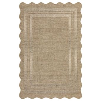 Fashionwu Scalloped Woven Indoor Outdoor Rug Durable Pet Friendly Non Slip Carpet Home Decor