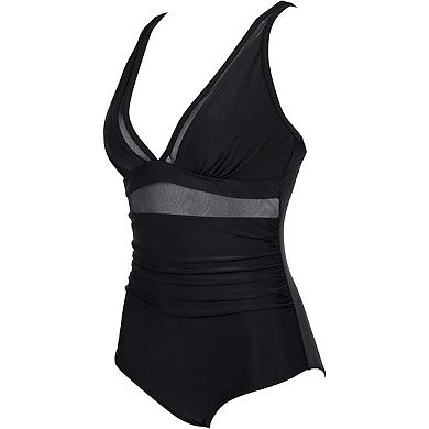 LYTHMER Mesh Panel Ruched One Piece Swimsuit