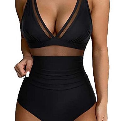 LYTHMER Mesh Panel Ruched One Piece Swimsuit