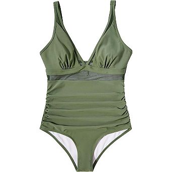 LYTHMER Mesh Panel Ruched One Piece Swimsuit
