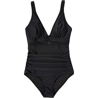 LYTHMER Mesh Panel Ruched One Piece Swimsuit