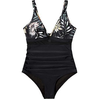 LYTHMER Mesh Panel Ruched One Piece Swimsuit