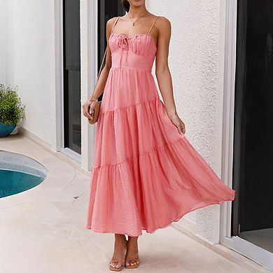 Women's Spaghetti Strap Maxi Dress Summer Sleeveless Side Cut Out Casual Boho Flowy Long Dresses