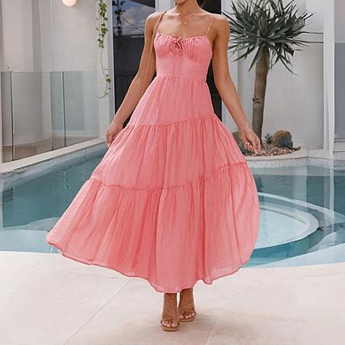 Women's Spaghetti Strap Maxi Dress Summer Sleeveless Side Cut Out Casual Boho Flowy Long Dresses