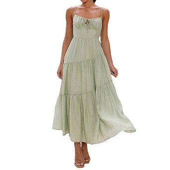 Women's Spaghetti Strap Maxi Dress Summer Sleeveless Side Cut Out Casual Boho Flowy Long Dresses