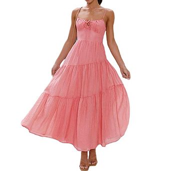 Women's Spaghetti Strap Maxi Dress Summer Sleeveless Side Cut Out Casual Boho Flowy Long Dresses