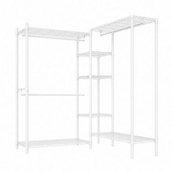 Heavy Duty Clothes Rack with Shelves&Hanging Rods Portable Metal Garment Rack Freestanding Organizer
