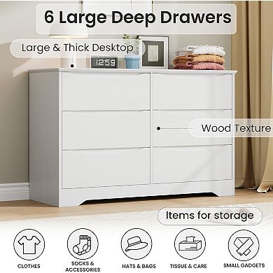 Modern 6-Drawer Dresser Cabinet, Deep Storage Chest with Wide Top, Tall Organizer for Bedroom