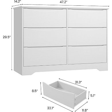 Modern 6-Drawer Dresser Cabinet, Deep Storage Chest with Wide Top, Tall Organizer for Bedroom