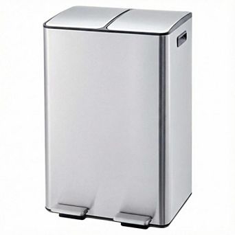 2 x 8 Gallon Dual Compartment Stainless Steel Trash Can, Step-on Recycling & Waste Bin with Buckets