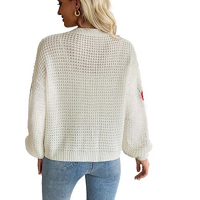 Women's Jacquard Knit Cardigan V Neck Button Down Cropped Sweater Jacket