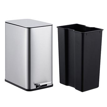2.6 Gallon Slim Trash Can, Stainless Steel Kitchen Step-on Garbage Can with Removable Inner Bucket