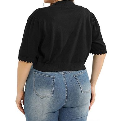 Plus Size Shrugs for Women 3/4 Sleeve Cropped Cardigan Knit Sweaters Open Front Bolero