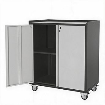 35" Metal Garage Storage Cabinet with Wheels, Lockable Steel Tool Chest, Adjustable Shelf & Handle
