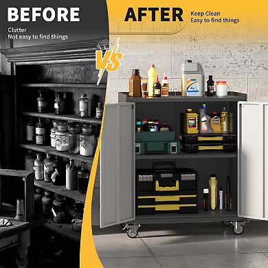 35" Metal Garage Storage Cabinet with Wheels, Lockable Steel Tool Chest, Adjustable Shelf & Handle