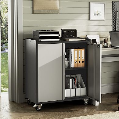 35" Metal Garage Storage Cabinet with Wheels, Lockable Steel Tool Chest, Adjustable Shelf & Handle
