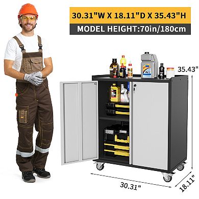 35" Metal Garage Storage Cabinet with Wheels, Lockable Steel Tool Chest, Adjustable Shelf & Handle