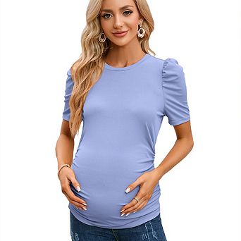 Women's Maternity Solid Color Short Sleeve Ruched Fitted Slim Elegant Soft Stretchy Casual Top