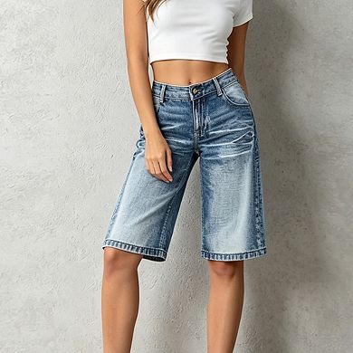 Womens Mid Rise Denim Bermuda Shorts Relaxed Fit Casual Jeans Shorts