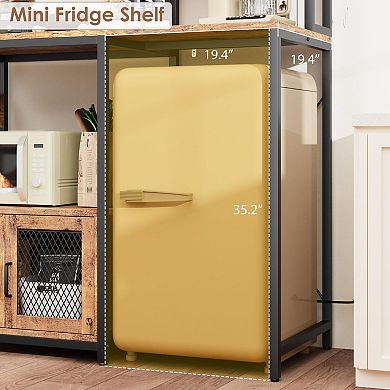 Kitchen Bakers Rack w/Refrigerator Storage, Bar Cabinet, Microwave Stand w/ Power Outlet &Storage