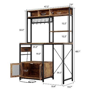 Kitchen Bakers Rack w/Refrigerator Storage, Bar Cabinet, Microwave Stand w/ Power Outlet &Storage