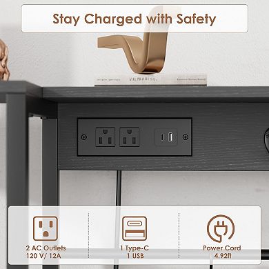 Industrial Microwave Stand with Power Outlet, Kitchen Bakers Rack
