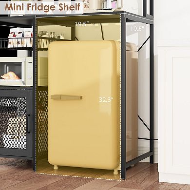 Industrial Microwave Stand with Power Outlet, Kitchen Bakers Rack