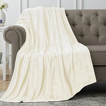 Fleece Throw Blanket Soft Microfiber Lightweight Cozy Ivory