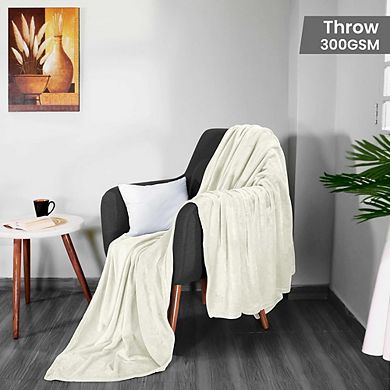 Fleece Throw Blanket Soft Microfiber Lightweight Cozy Ivory