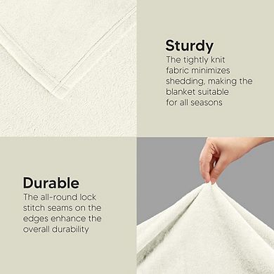 Fleece Throw Blanket Soft Microfiber Lightweight Cozy Ivory