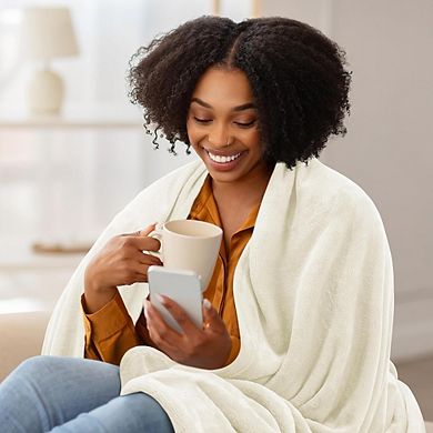Fleece Throw Blanket Soft Microfiber Lightweight Cozy Ivory