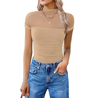 Avidlove Short Sleeve Bodysuit Turtle Neck Body Suits Mesh One Piece Going Out Tops Concert Outfits