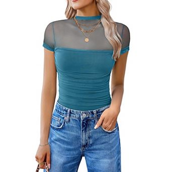 Avidlove Short Sleeve Bodysuit Turtle Neck Body Suits Mesh One Piece Going Out Tops Concert Outfits