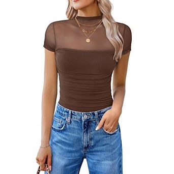 Avidlove Short Sleeve Bodysuit Turtle Neck Body Suits Mesh One Piece Going Out Tops Concert Outfits