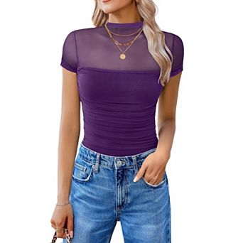 Avidlove Short Sleeve Bodysuit Turtle Neck Body Suits Mesh One Piece Going Out Tops Concert Outfits