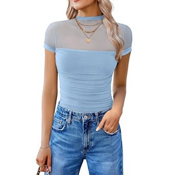 Avidlove Short Sleeve Bodysuit Turtle Neck Body Suits Mesh One Piece Going Out Tops Concert Outfits