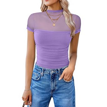 Avidlove Short Sleeve Bodysuit Turtle Neck Body Suits Mesh One Piece Going Out Tops Concert Outfits