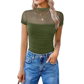 Avidlove Short Sleeve Bodysuit Turtle Neck Body Suits Mesh One Piece Going Out Tops Concert Outfits