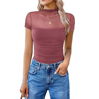 Avidlove Short Sleeve Bodysuit Turtle Neck Body Suits Mesh One Piece Going Out Tops Concert Outfits