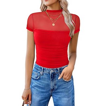 Avidlove Short Sleeve Bodysuit Turtle Neck Body Suits Mesh One Piece Going Out Tops Concert Outfits
