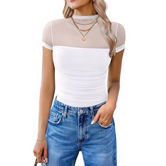 Avidlove Short Sleeve Bodysuit Turtle Neck Body Suits Mesh One Piece Going Out Tops Concert Outfits