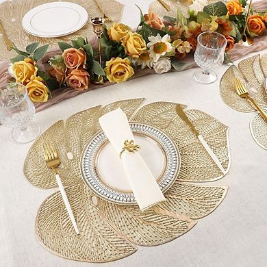 Leaf-Shaped Vinyl Placemats, Wipeable & Durable, Set of 4
